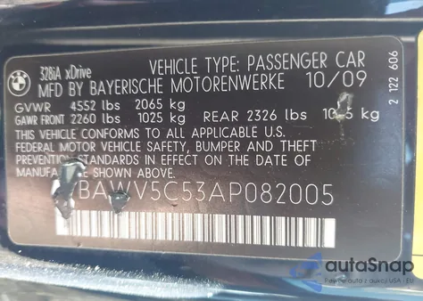 2010 BMW 328I xDrive z USA, uszkodzony, nr VIN WBAWV5C53AP082005